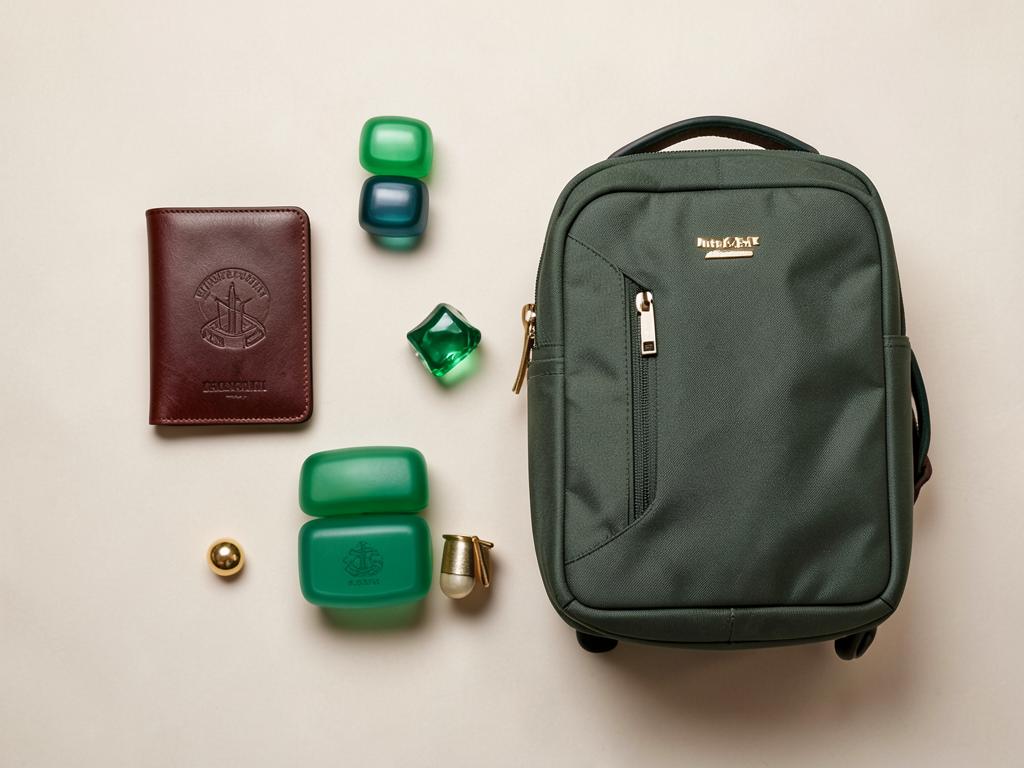 Accessoires de voyage posés à plat sur un fond neutre
