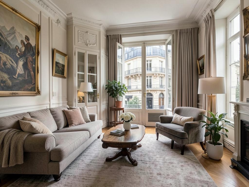 Salon élégant d'un appartement haussmannien près du Musée à Paris 5e