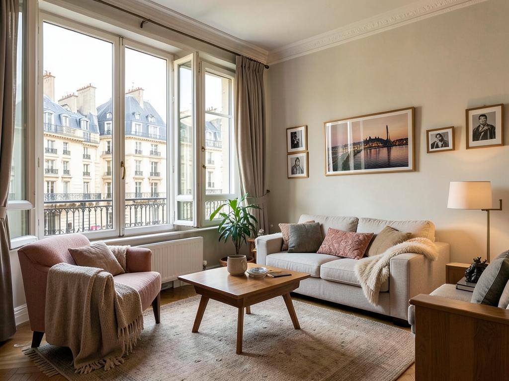 Intérieur lumineux d'un studio meublé entre Opéra et Montmartre